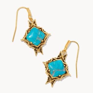 Kendra Scott Yellow Rose Cass Drop Earrings Vintage Gold Dark Teal